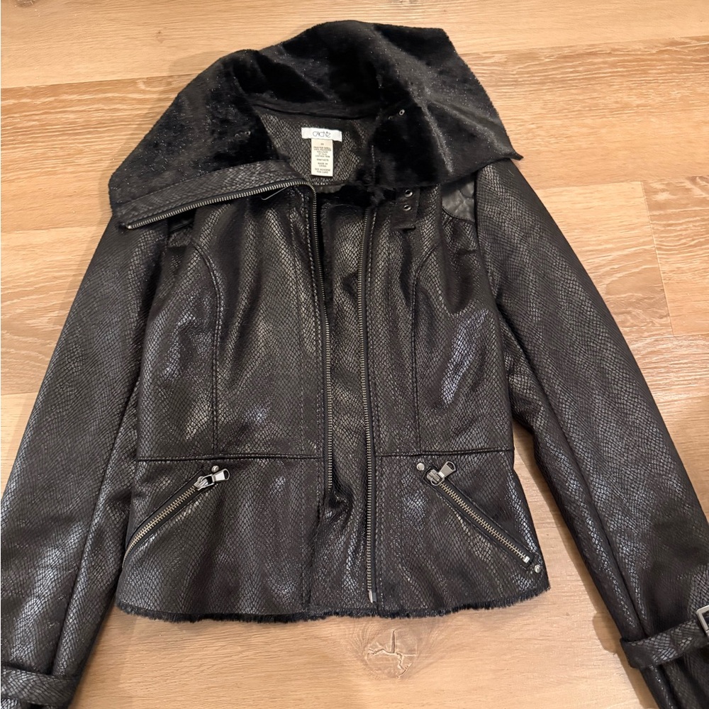 Cache Shimmering Black Leather Jacket - image 1